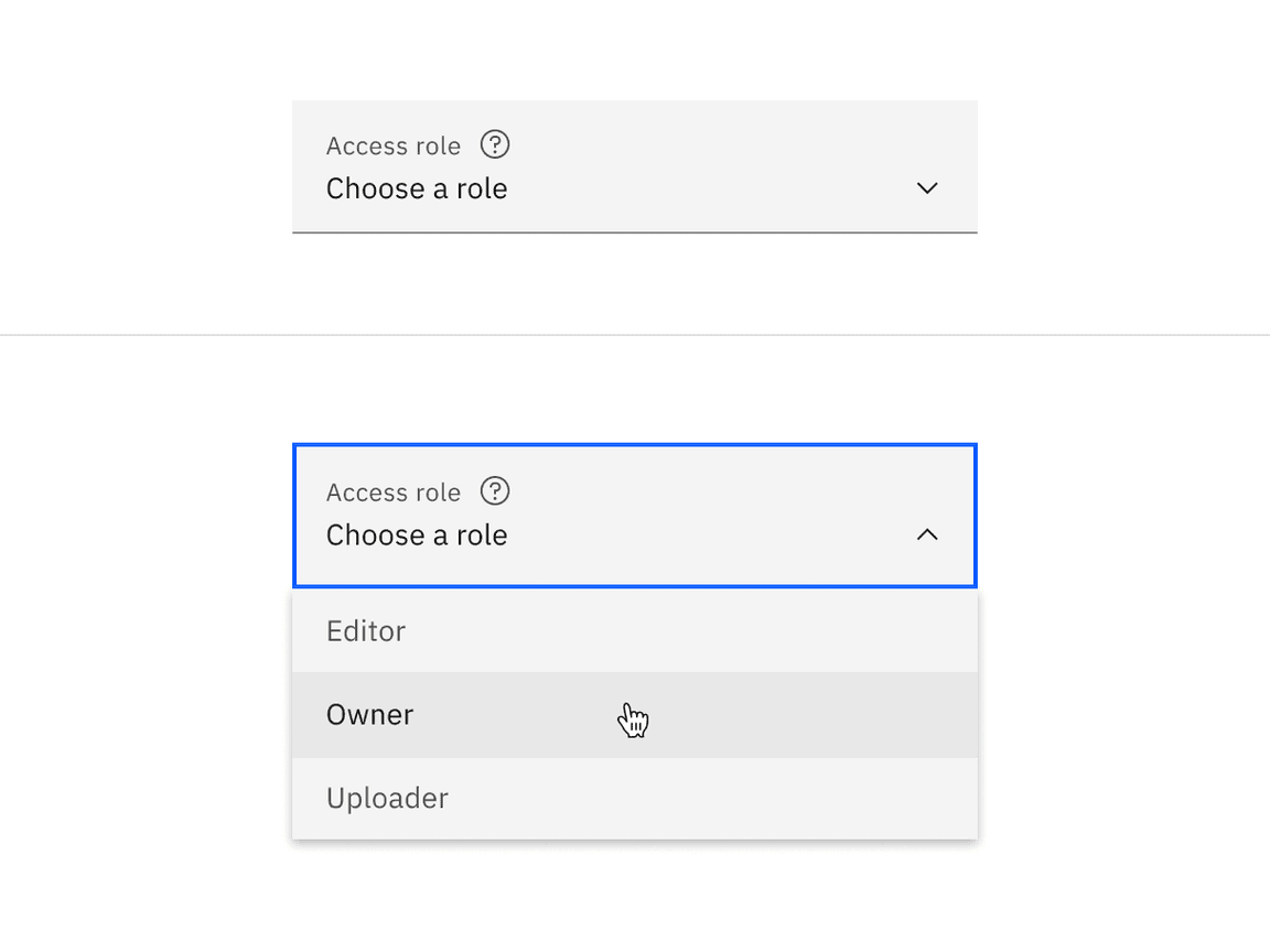 Fluid dropdown closed and open state.